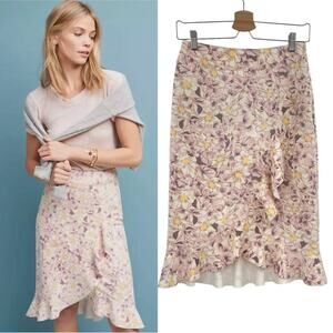 Anthropologie Floral Pencil Skirt in Cream and Yellow
